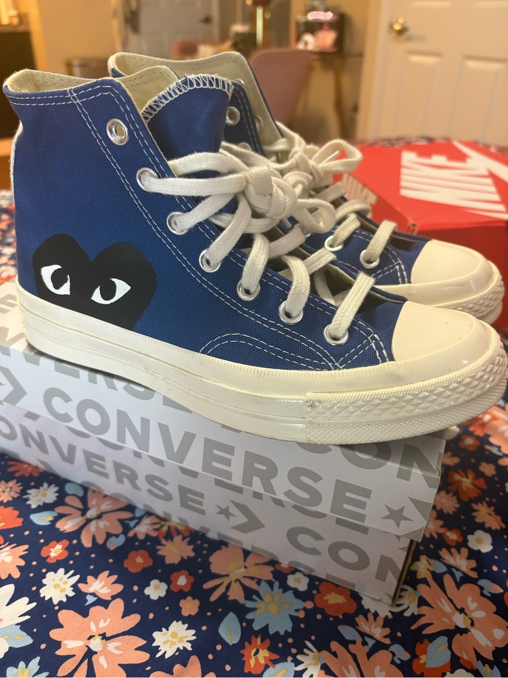 Comme des Garçons PLAY Blue High-Top Sneakers with Black Heart